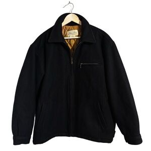 Vintage St Johns Bay Jacket Black Wool Blend Quilted Insulated 90s Men’s Lg